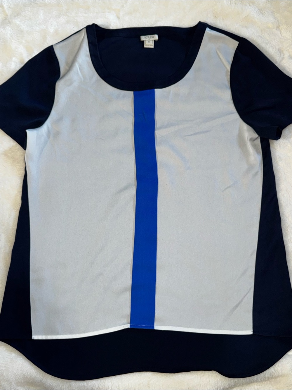 J. Crew Scoop-Neck Colorblock Top in White, Navy & Royal Blue